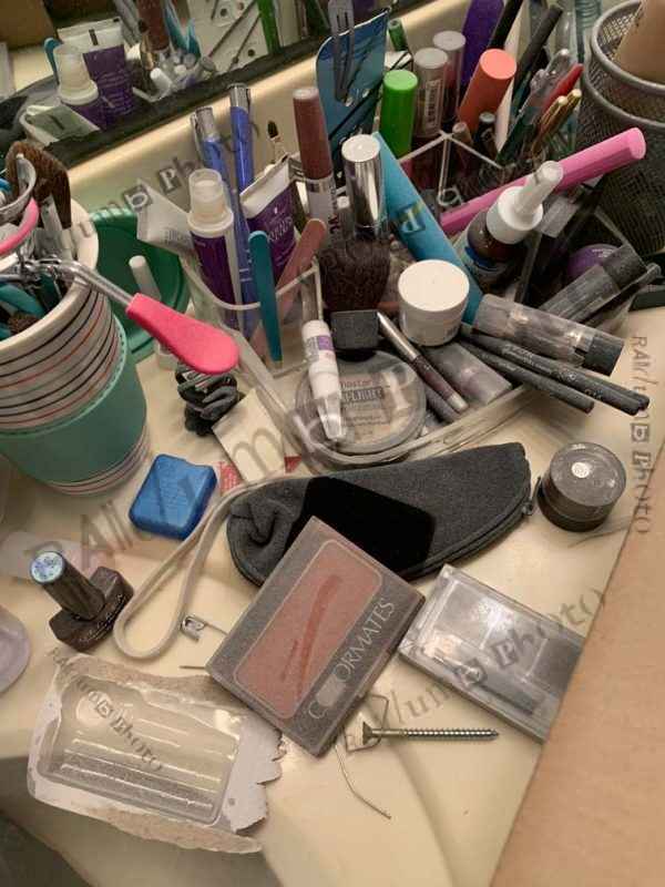 Dusty makeup counter